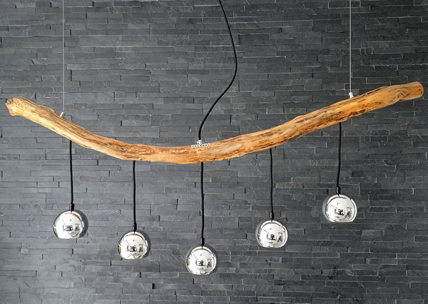 LED Treibholzlampe Pendellampe Holz Lampe mit GU-10- Fassungen ~ 125 cm