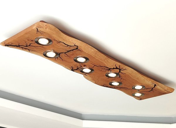 Design LED Deckenleuchte Deckenlampe Holz Wild Eiche Leuchte Massiv 120cm Geölt Baumkante